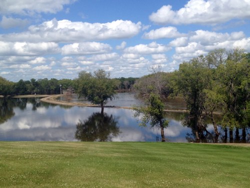 Jillian Austin/Brandon Sun
Coun. John LoRegio questions why the city continues to put money into the Wheat City Golf Course, where only six holes are currently in use due to the Assiniboine River flood. While the river is now receding, water remains on the fairways.