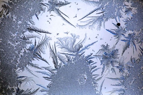 Frost grows on a porch window in Brandon after a Saturday night cold snap plunged temperatures down to -28 C in southwest Manitoba. Environment Canada predicts that thee extreme temperatures will last until Thursday. Today's expected high for Brandon is -25 C, with a low tonight of -33 C. (Matt Goerzen/The Brandon Sun)