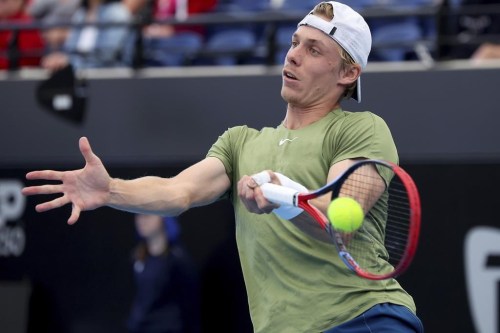 Canada's Denis Shapovalov makes a forehand return to Russia's Roman Safiullin during their Round of 16 match at the Adelaide International Tennis tournament in Adelaide, Australia, Thursday, Jan. 5, 2023. THE CANADIAN PRESS/AP-Kelly Barnes