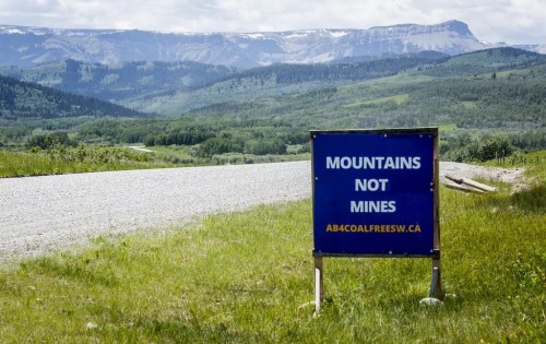 A sign opposing coal development in the eastern slopes of the Livingston range southwest of Longview, Alta., Wednesday, June 16, 2021. The Alberta government is refusing to release information on toxic contaminants in snowpacks downwind from mountaintop removal coal mines. THE CANADIAN PRESS/Jeff McIntosh