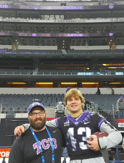 Brandon's Barret Dufour, left, interned with the TCU Horned Frogs football team this year, helping them reach the NCAA playoffs for the first time. (Submitted)