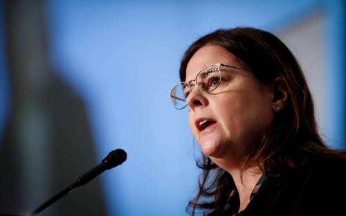 Manitoba Premier Heather Stefanson delivers her annual state of the province speech to the Winnipeg Chamber of Commerce in Winnipeg on Thursday. Deveryn Ross says this year's speech had more partisan tones compared to previous state of the province speeches. (The Canadian Press)