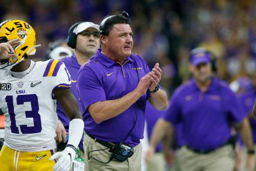 Former LSU head coach Ed Orgeron chose to look on the bright side of being let go after the 2021 season. (File)
                                Former LSU head coach Ed Orgeron chose to look on the bright side of being let go after the 2021 season. (File)