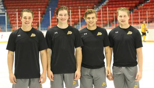 In the fall of 2016, the Brandon Wheat Kings unveiled their leadership group, naming Nolan Patrick (second from left) their captain, along with alternate captains Tanner Kaspick (left), Kale Clague and Tyler Coulter (right). The team refused to trade Patrick at the 2017 deadline but parted ways with Kaspick and Clague in 2018 for an incredible bounty. Both of those decisions could be repeated across the WHL in the next week as the trade deadline nears. (Perry Bergson/The Brandon Sun)