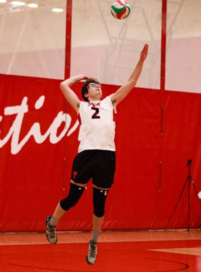 Josh Crane is back in his starting middle blocker role in his second season at SAIT in Calgary. (Photo courtesy SAIT Trojans)