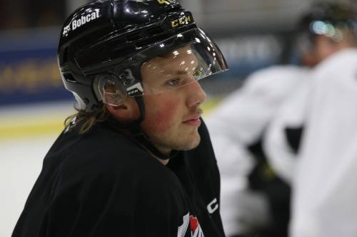 The Brandon Wheat Kings traded overage defenceman Mason Ward, shown at a recent practice, to the Swift Current Broncos on Monday for 19-year-old defenceman Kayden Sadhra-Kang.(Perry Bergson/The Brandon Sun)