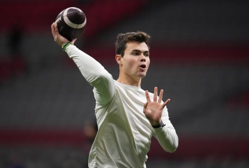 B.C. Lions quarterback Nathan Rourke throws the football before the CFL western semi-final football game against the Calgary Stampeders in Vancouve on November 6, 2022. THE CANADIAN PRESS/Darryl Dyck