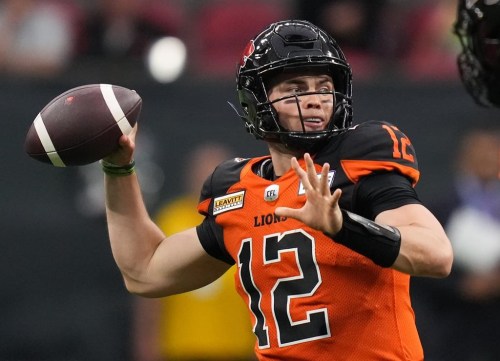 The Kansas City Chiefs confirmed they hosted 24-year-old, Victoria native CFL star quarterback Nathan Rourke for a workout Monday. Rourke passes during the first half of a pre-season CFL football game against the Saskatchewan Roughriders in Vancouver, on June 3, 2022. THE CANADIAN PRESS/Darryl Dyck