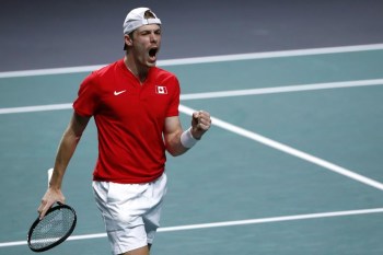 Canada's Denis Shapovalov reacts as he plays Australia's Thanasi Kokkinakis during the final Davis Cup tennis match between Australia and Canada in Malaga, Spain, Sunday, Nov. 27, 2022. Ending last season on a high has given Shapovalov a little extra motivation as he looks ahead to the 2023 campaign. THE CANADIAN PRESS/AP-Joan Monfort